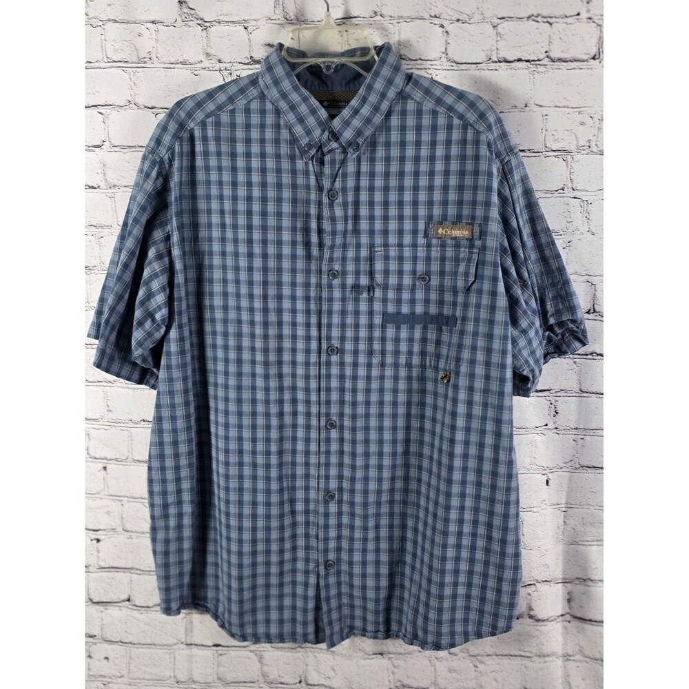 Columbia Sportswear Mens‎ XL Blue Plaid Short Sleeve Button Up Shirt